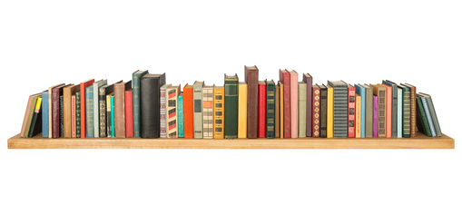 Books on the shelf, isolated.