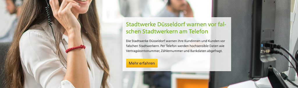 Stadtwerke Düsseldorf warnen vor falschen Stadtwerkern am Telefon