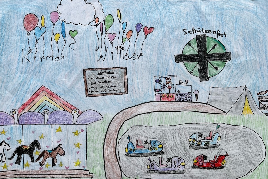 Das sind die vier besten Bilder der Grundschulkinder für die Banner an den Ortseingängen.