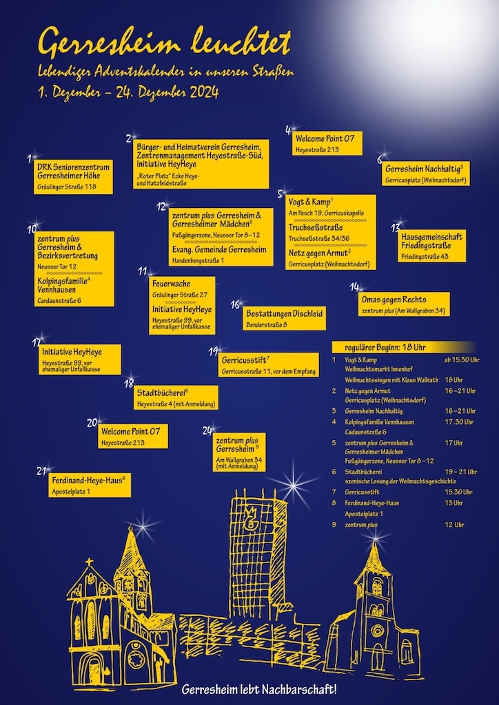 Lebendiger Adventskalender in Gerresheim: 22 Aktionen an 17 Orten – Gerresheim leuchtet