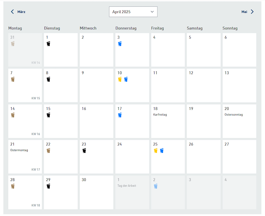 Elektronischer Abfallkalender aktualisiert