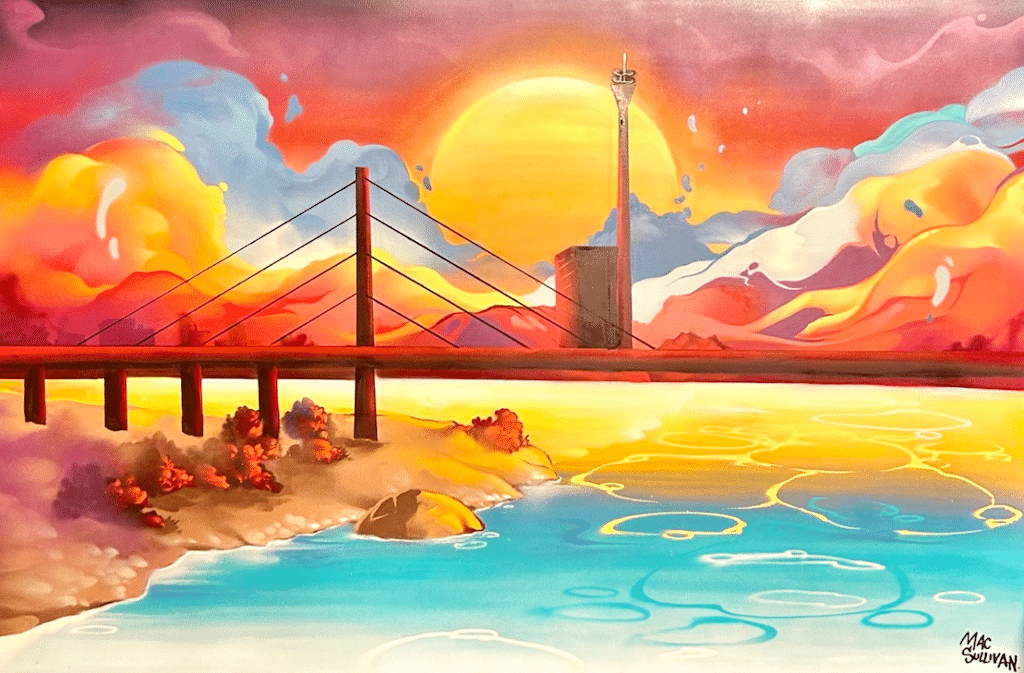 Straßenkunst für den guten Zweck: Düsseldorfer Skyline wird zum Hoffnungsträger