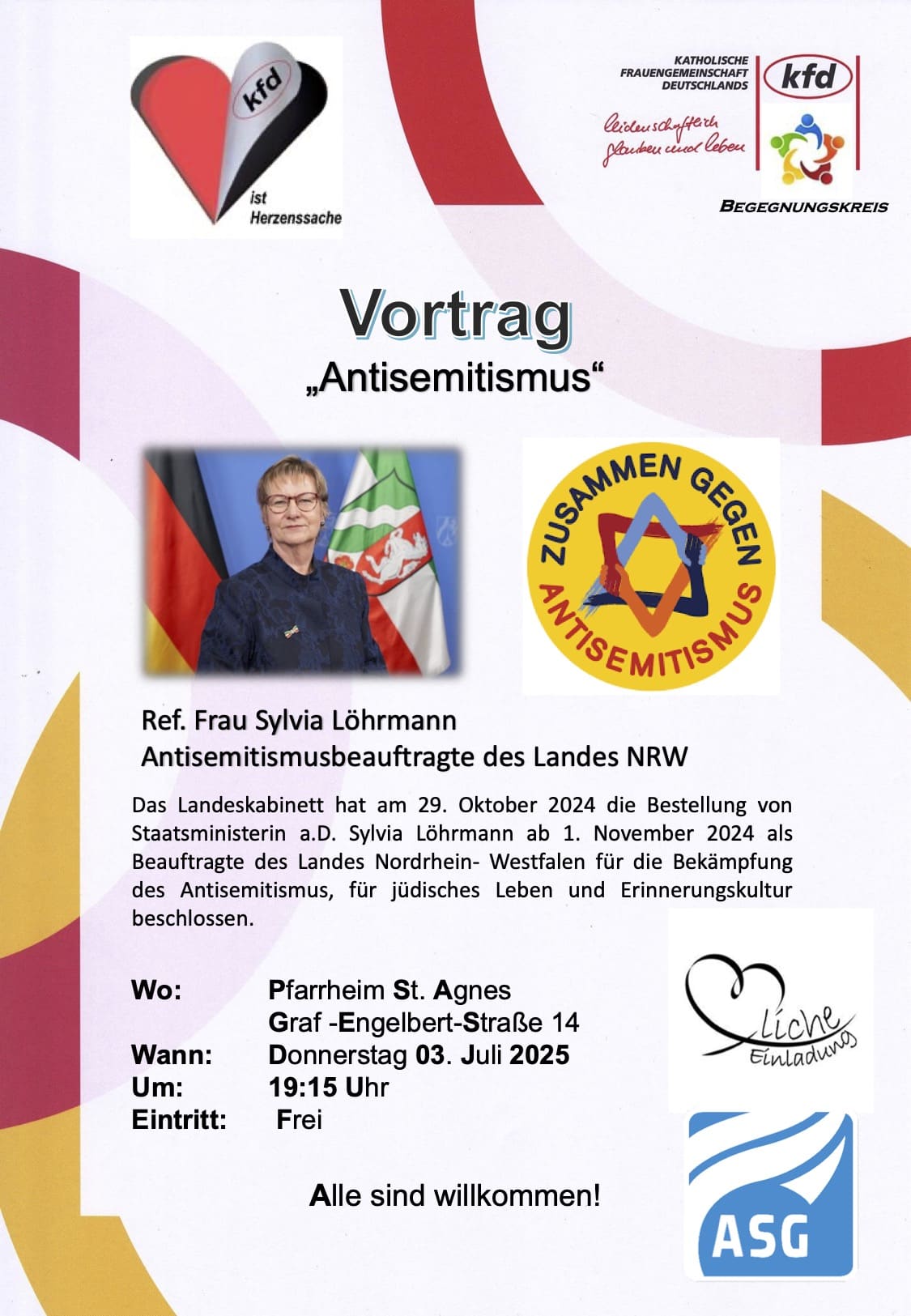 Zusammen gegen Antisemitismus, so das Motto von Sylvia Löhrmann © KFD Zusammen gegen Antisemitismus, so das Motto von Sylvia Löhrmann © KFD