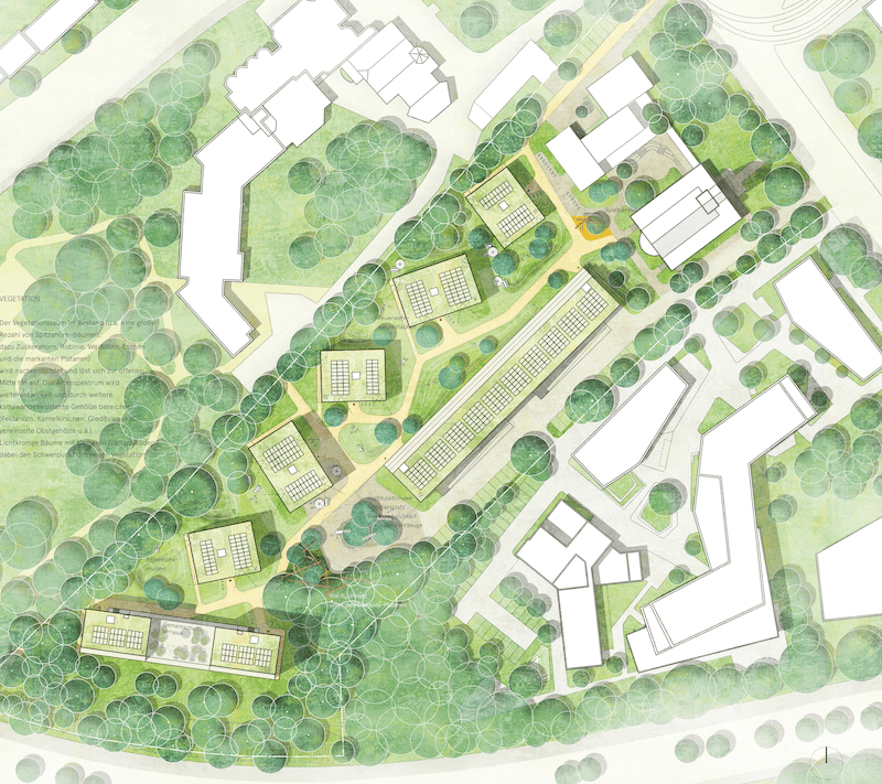 Lageplan des Siegerentwurfs aus dem Wettbewerb "Heidelberger Straße/Schlossallee" © ARGE Rheinflügel Severin (Düsseldorf) + Demo Working Group (Köln) mit Sowatorini Landschaft GbR (Berlin)