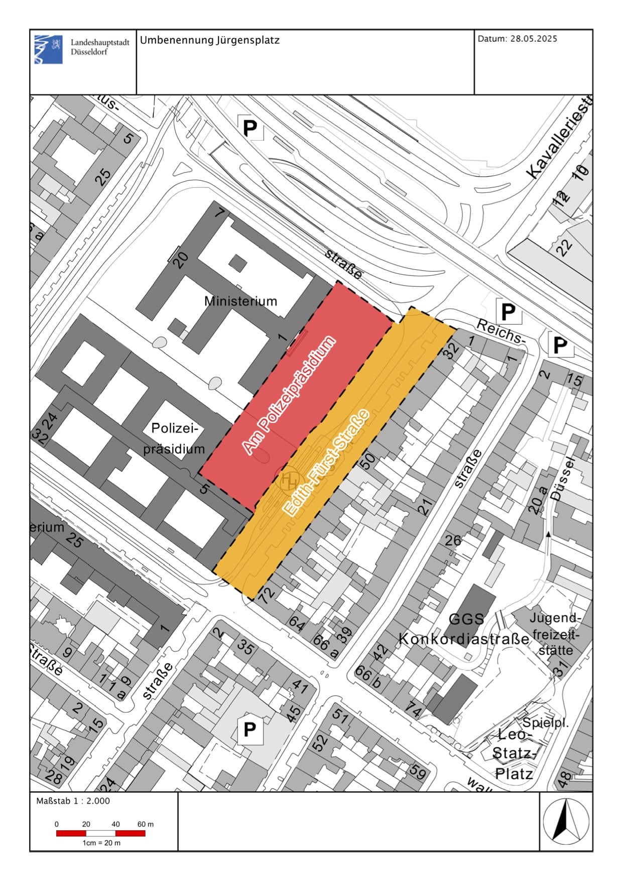 (GeoMedia® SmartClient) Umbenennung des Jürgensplatz in Edith-Fürst-Straße und Am Polizeipräsidium © Landeshauptstadt Düsseldorf