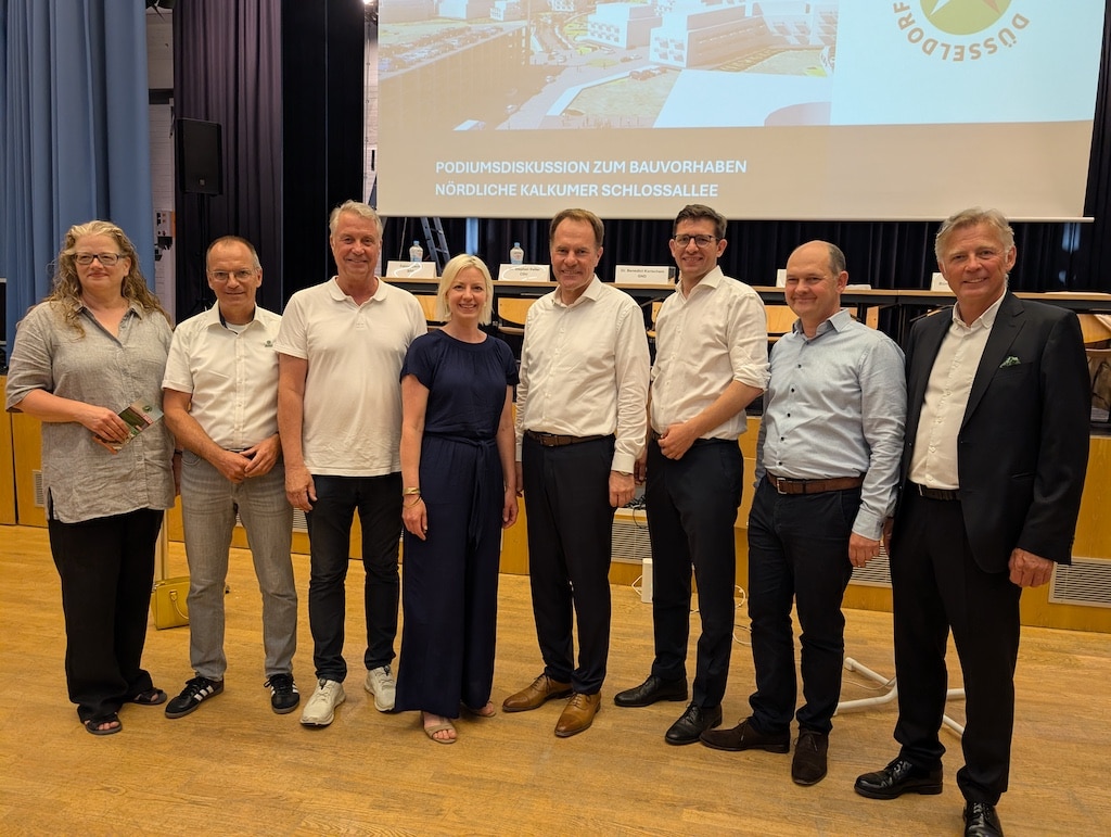 : (vl) Gaby Giessmann (GND), Dirk Janssen (BUND(, Ulf Montanus (FDP), Clara Gerlach (Bündnis 90/Grüne), Dr. Stephan Keller (CDU), Fabian Zachel (SPD), Dr. Eric Decker und Dr. Benedikt Korischem (beide GND) © Gabriele Schreckenberg