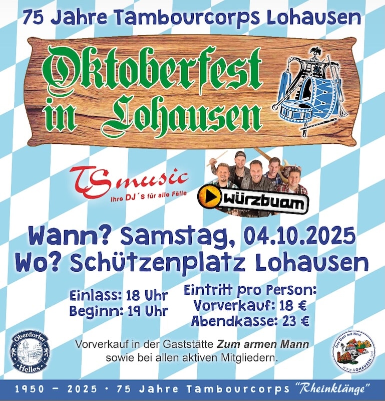  Oktoberfeststimmung ist garantiert, wenn das 75jährige Jubiläum gefeiert wird © Tambourcorps Rheinklänge Düsseldorf-Lohausen 1950 e.V.