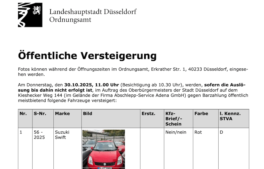 Ordnungsamt versteigert elf Fahrzeuge