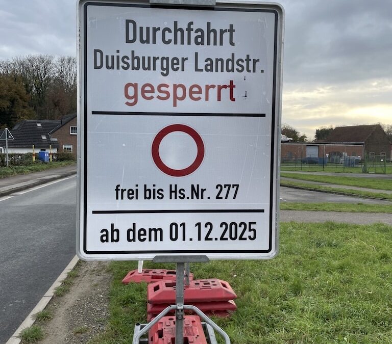 Duisburger Landstraße ab 1. Dezember voll gesperrt