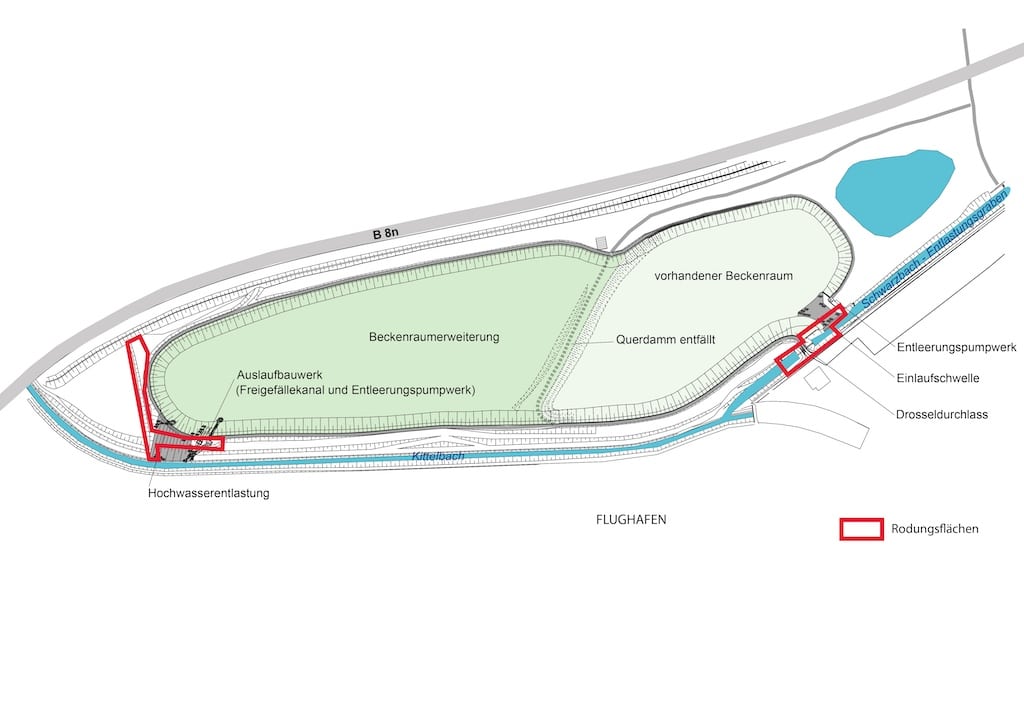 Der Plan gibt einen Überblick über die Erweiterung des Hochwasserrückhaltebeckens in Kalkum © BRW