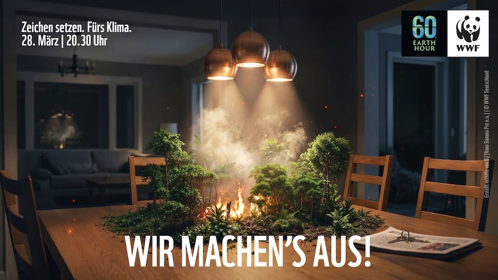 Am Samstag, 28. März 2026, beginnt um 20.30 Uhr die "Earth Hour" (Stunde der Erde) – eine weltweite Aktion, bei der Menschen, Städte und Unternehmen für eine Stunde das Licht ausschalten, um ein sichtbares Zeichen zu setzen. © WWF Deutschland