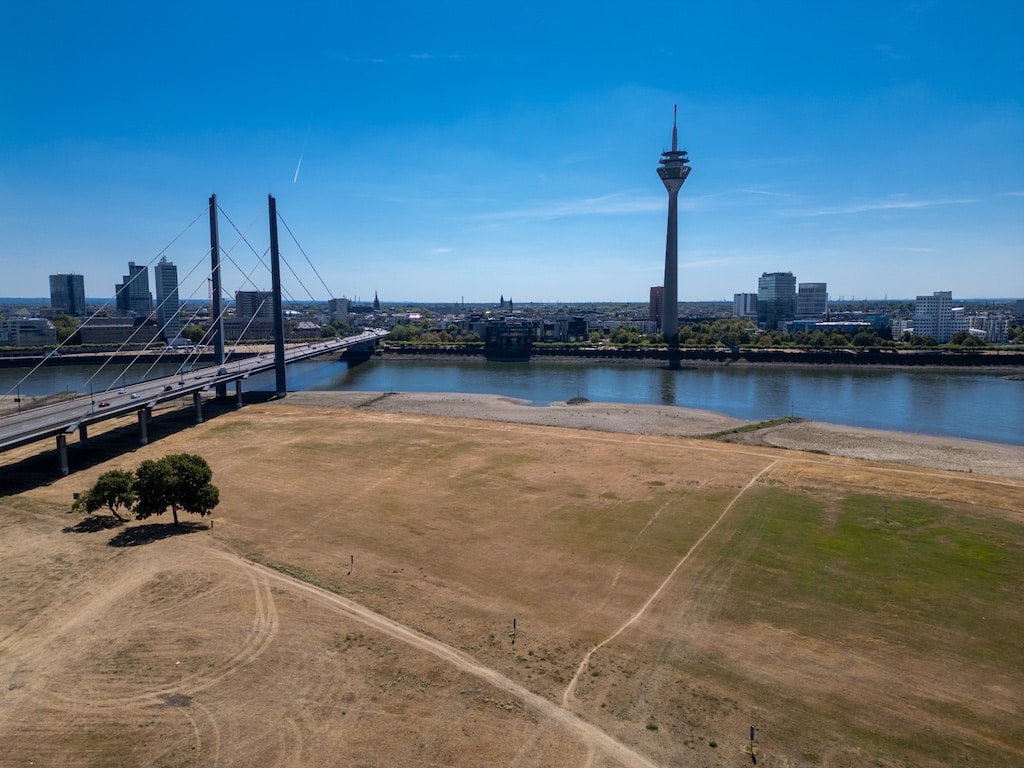 So niedrig stand das Wasser im Rhein hier noch nie © Olaf Oidtmann